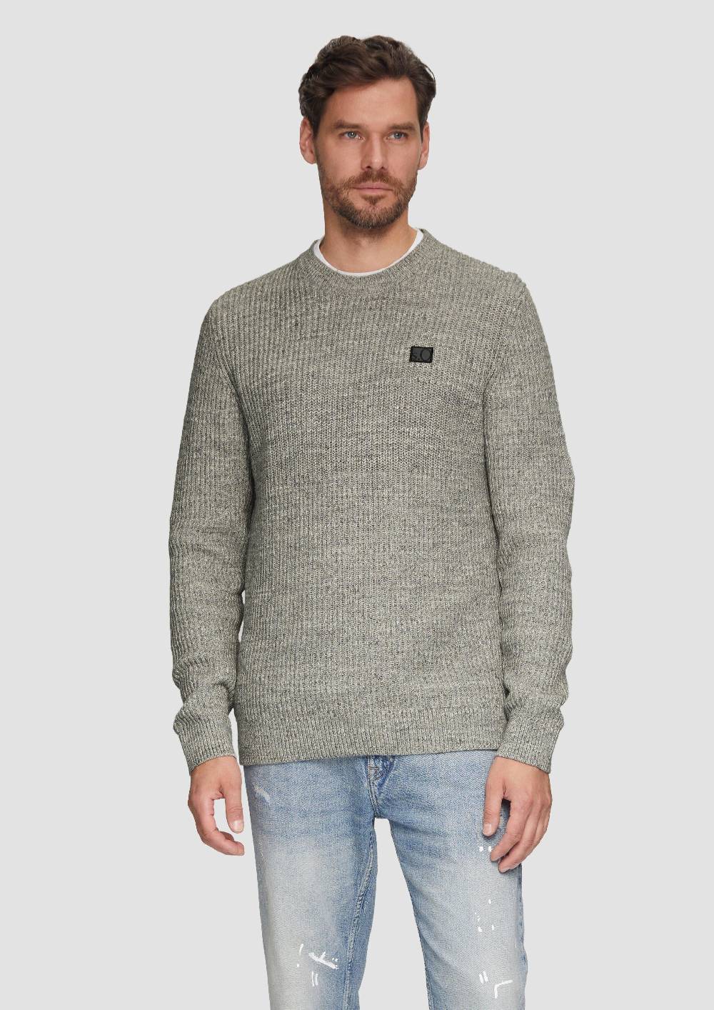 S.Oliver Melierter Pullover Mit Patentmuster Und Crew Neck