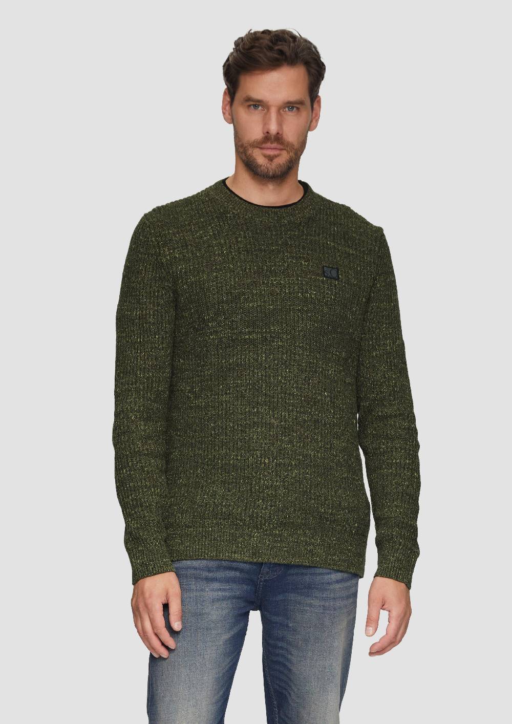 S.Oliver Melierter Pullover Mit Patentmuster Und Crew Neck