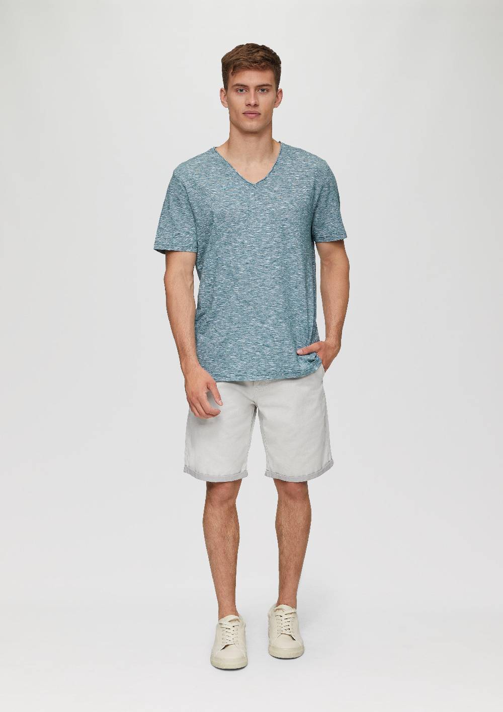 S.Oliver Meliertes T-Shirt Mit V-Ausschnitt Und Logo-Detail