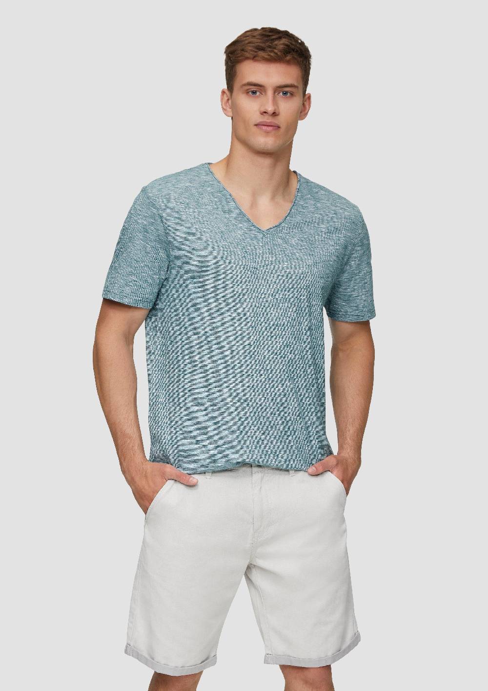 S.Oliver Meliertes T-Shirt Mit V-Ausschnitt Und Logo-Detail