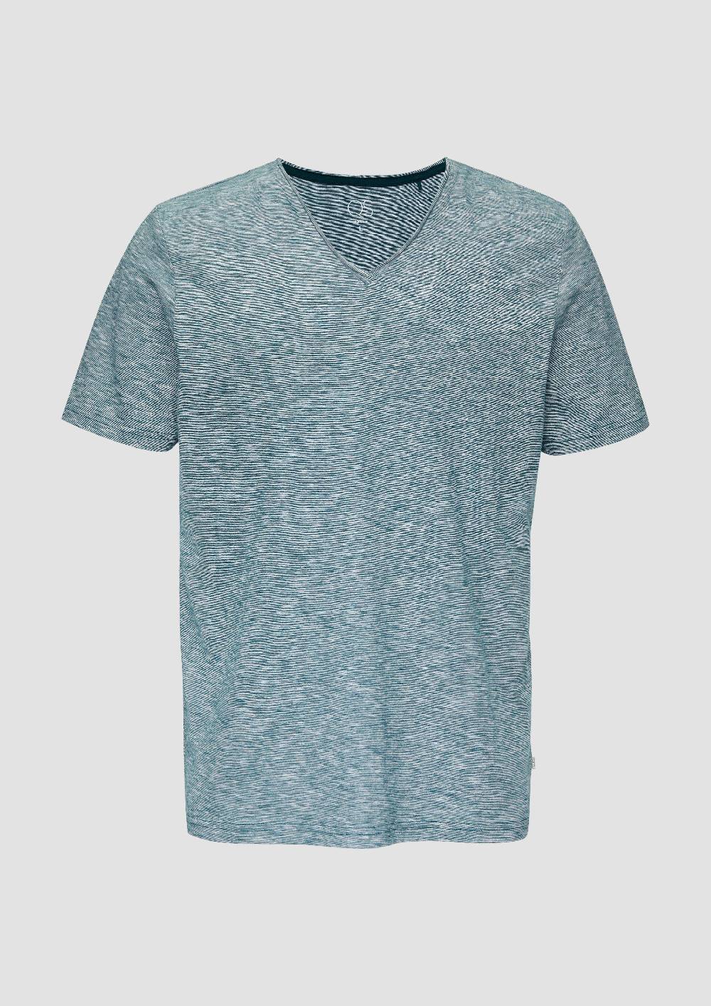 S.Oliver Meliertes T-Shirt Mit V-Ausschnitt Und Logo-Detail