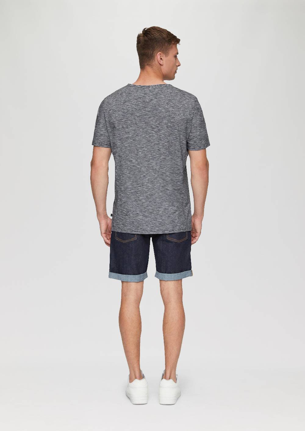 S.Oliver Meliertes T-Shirt Mit V-Ausschnitt Und Logo-Detail