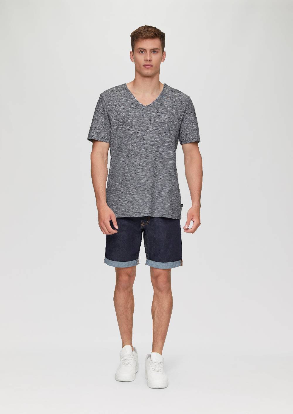 S.Oliver Meliertes T-Shirt Mit V-Ausschnitt Und Logo-Detail