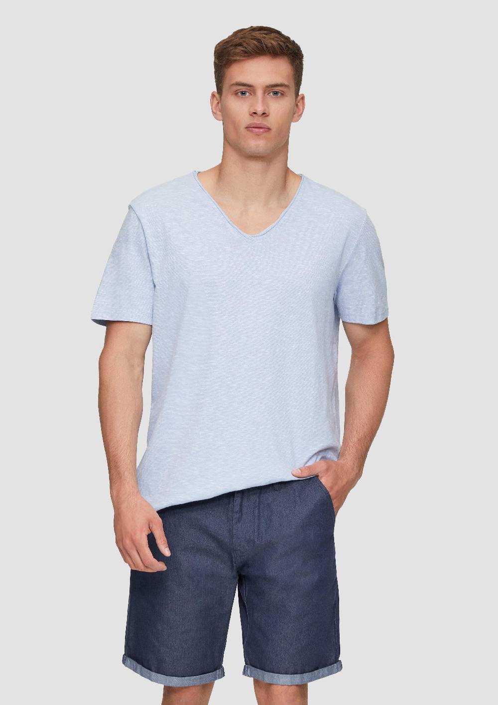 S.Oliver Meliertes T-Shirt Mit V-Ausschnitt Und Logo-Detail