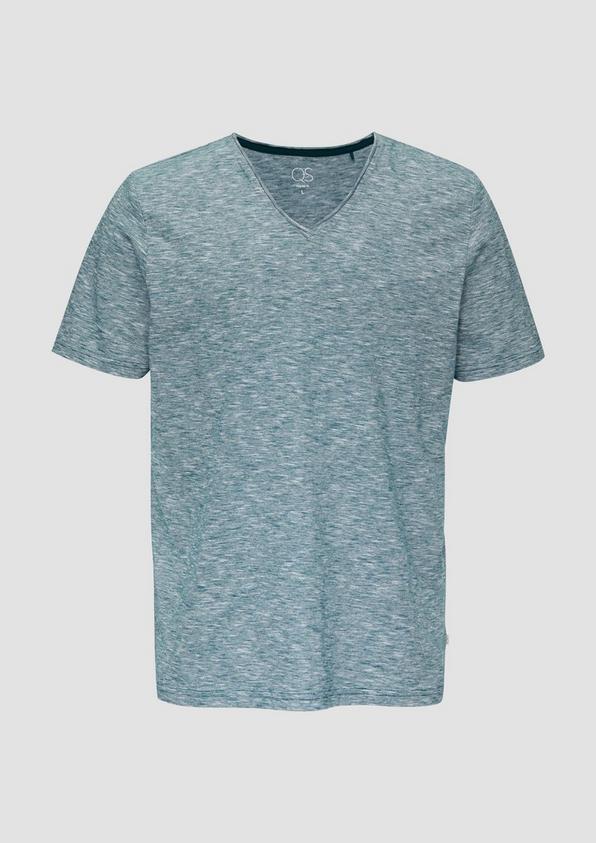 s.Oliver Meliertes T-Shirt mit V-Ausschnitt und Logo-Detail