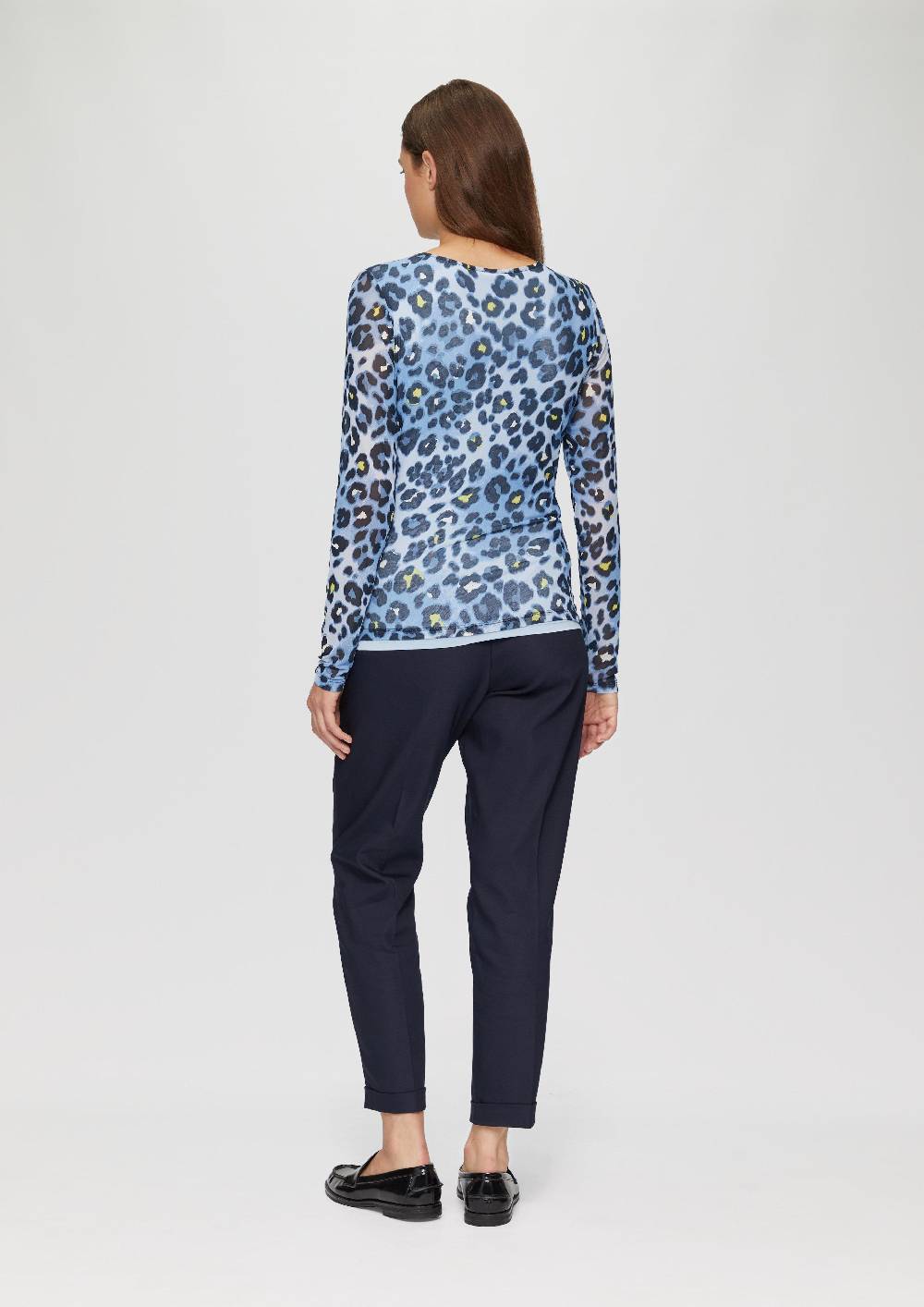 S.Oliver Mesh-Shirt Mit Asymmetrischer Raffung Und Leo-Print