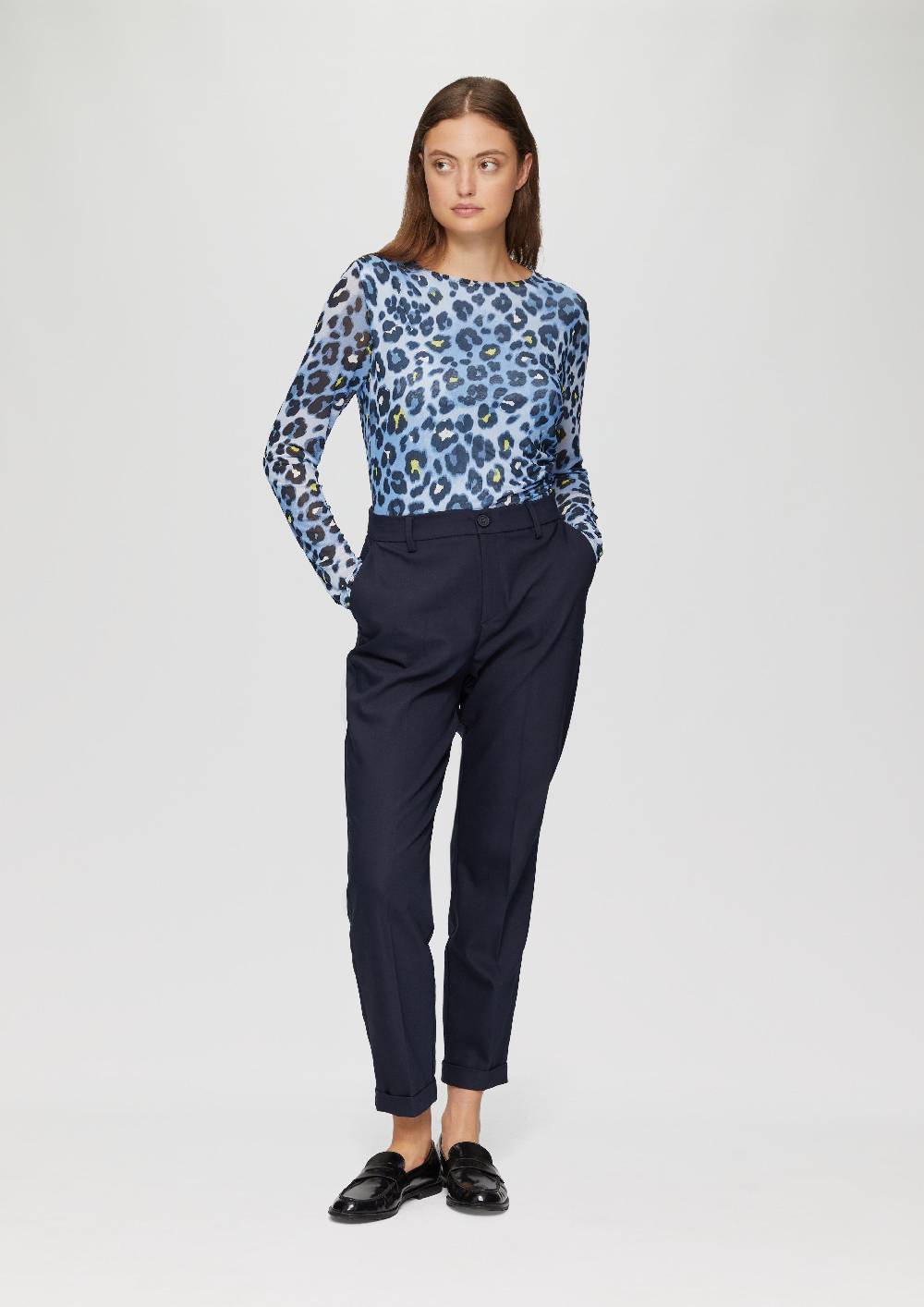 S.Oliver Mesh-Shirt Mit Asymmetrischer Raffung Und Leo-Print