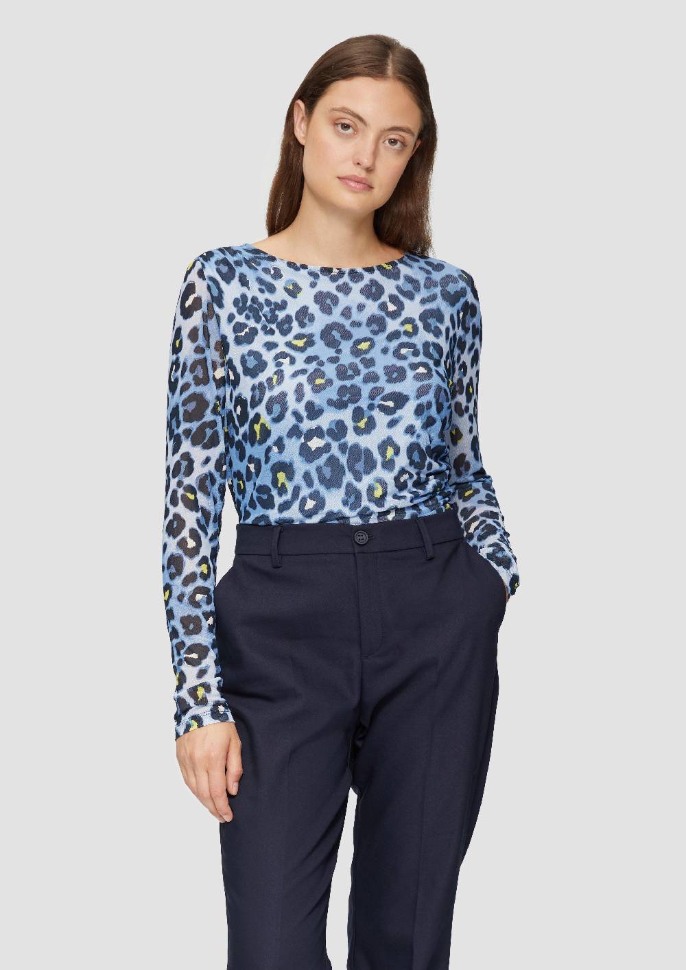 S.Oliver Mesh-Shirt Mit Asymmetrischer Raffung Und Leo-Print