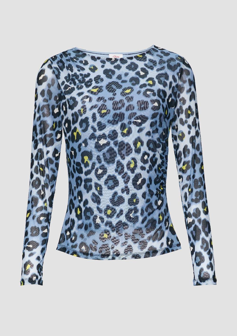 S.Oliver Mesh-Shirt Mit Asymmetrischer Raffung Und Leo-Print
