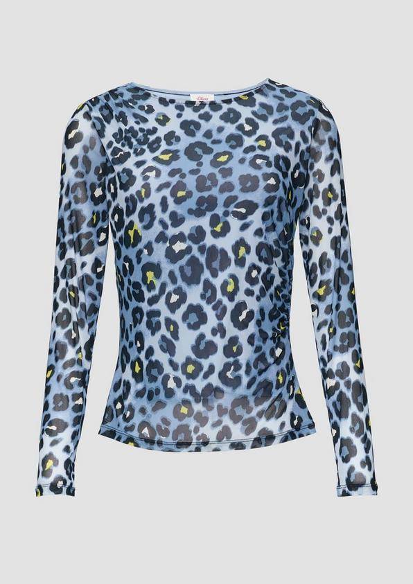s.Oliver Mesh-Shirt mit asymmetrischer Raffung und Leo-Print