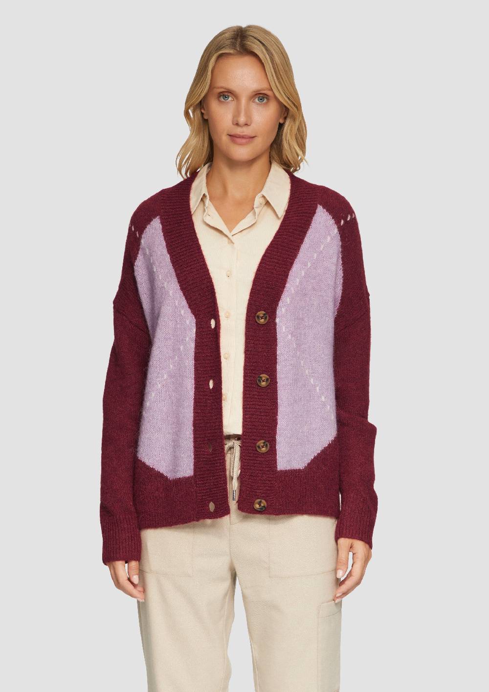 S.Oliver Oversized Wollmix-Strickjacke Mit Argyle-Muster