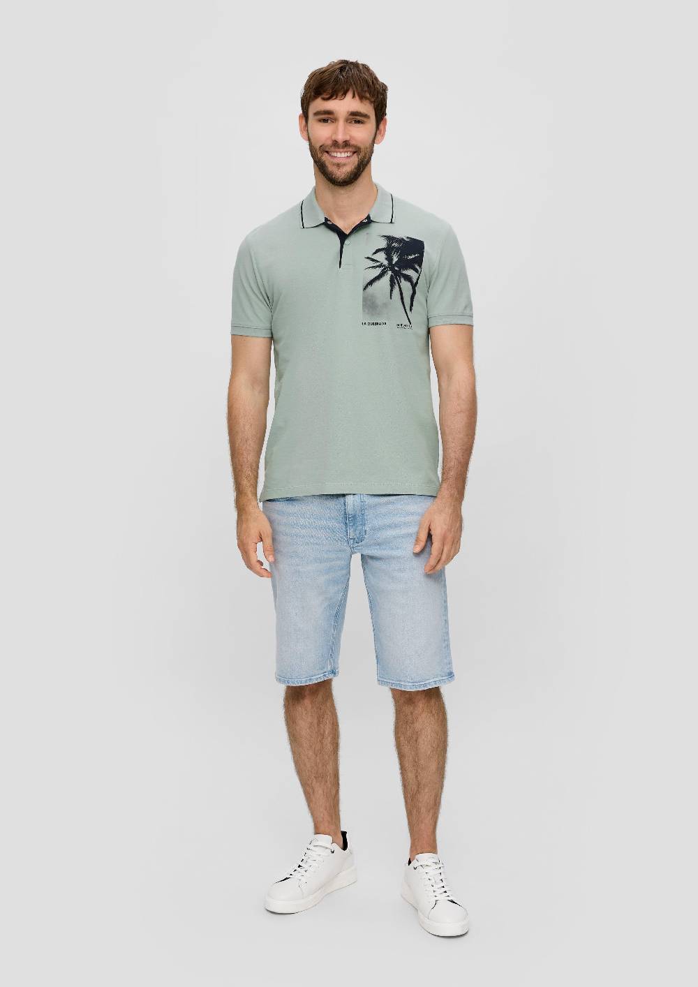 S.Oliver Poloshirt Aus Baumwolle Mit Frontprint Und Kontrast-Detail