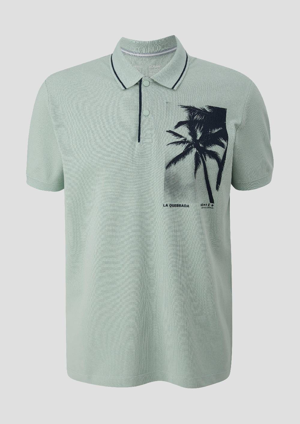 S.Oliver Poloshirt Aus Baumwolle Mit Frontprint Und Kontrast-Detail