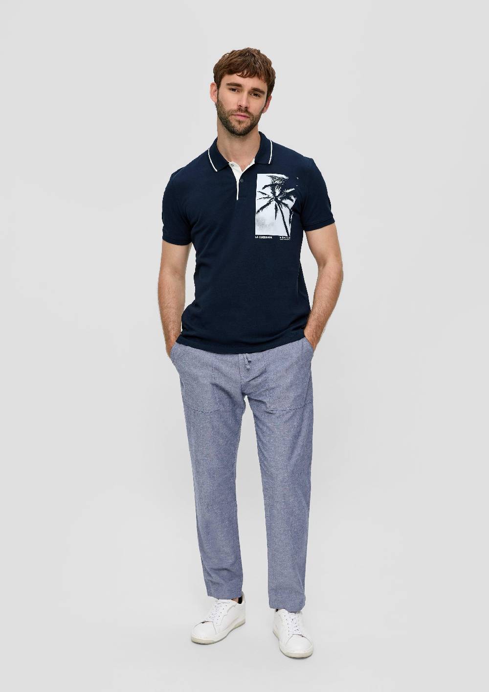 S.Oliver Poloshirt Aus Baumwolle Mit Frontprint Und Kontrast-Detail