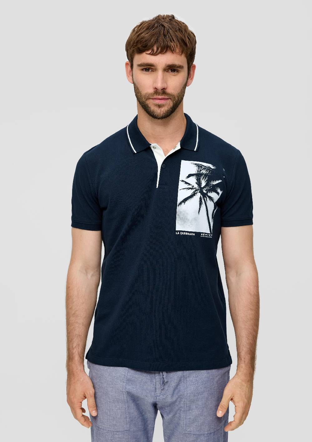 S.Oliver Poloshirt Aus Baumwolle Mit Frontprint Und Kontrast-Detail