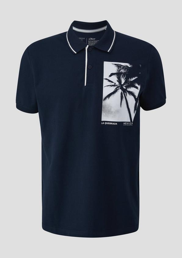 s.Oliver Poloshirt aus Baumwolle mit Frontprint und Kontrast-Detail