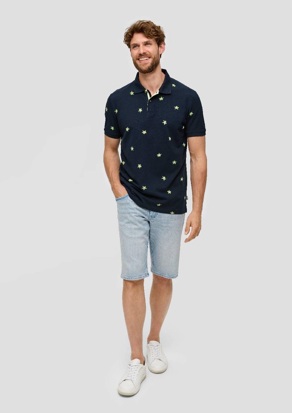 S.Oliver Poloshirt Mit All-over-Print Und Kontrast-Details