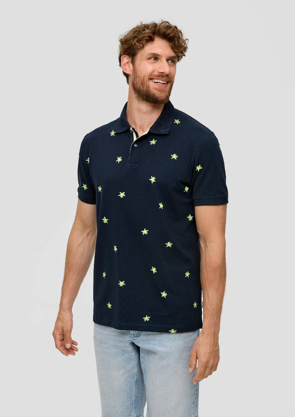 S.Oliver Poloshirt Mit All-over-Print Und Kontrast-Details
