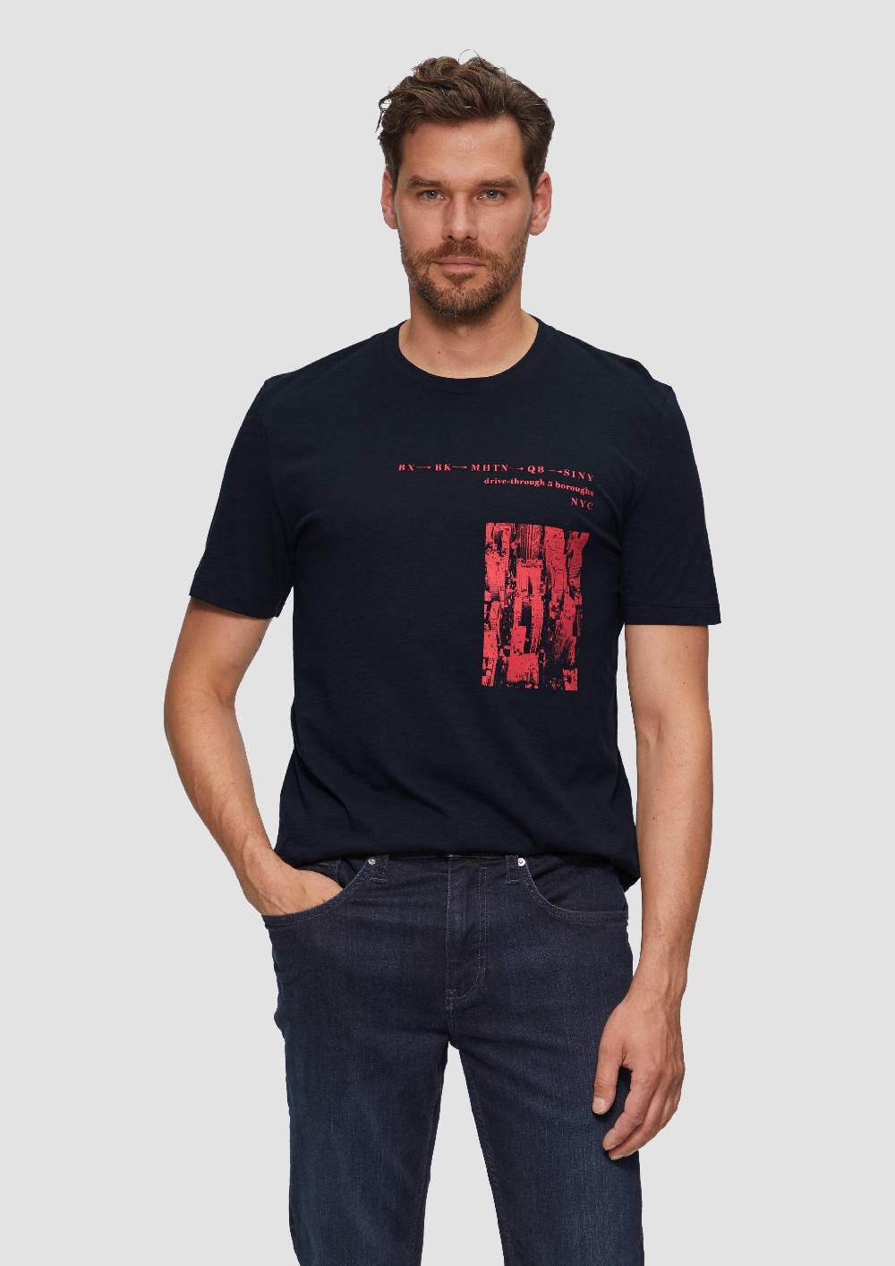 S.Oliver Printshirt Aus Baumwolle Mit Flammgarnstruktur