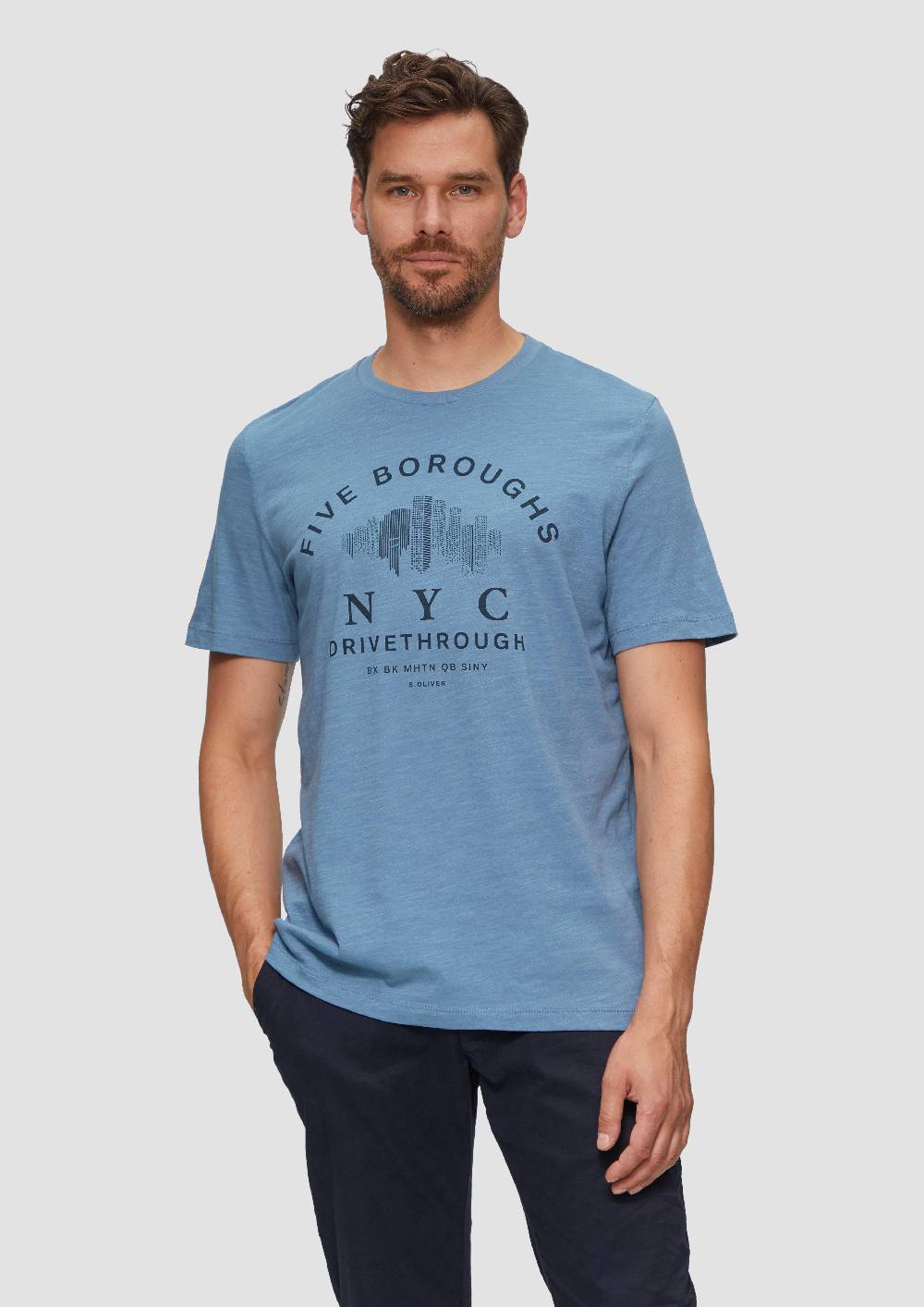 S.Oliver Printshirt Aus Baumwolle Mit Flammgarnstruktur