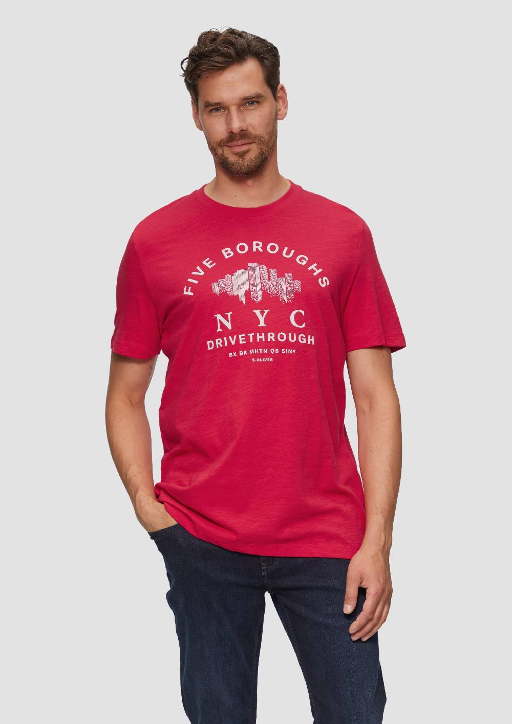 S.Oliver Printshirt Aus Baumwolle Mit Flammgarnstruktur