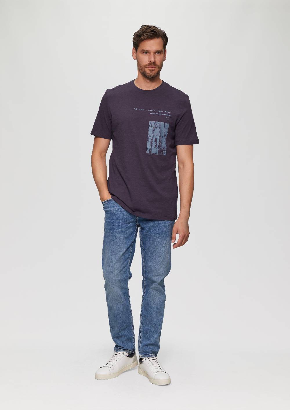 S.Oliver Printshirt Aus Baumwolle Mit Flammgarnstruktur