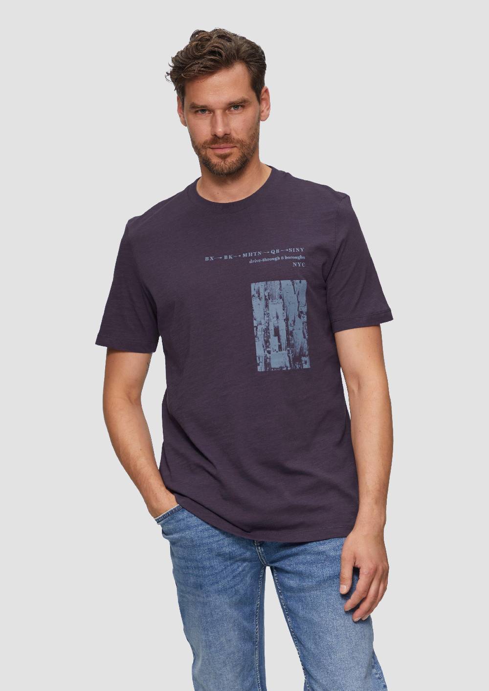 S.Oliver Printshirt Aus Baumwolle Mit Flammgarnstruktur
