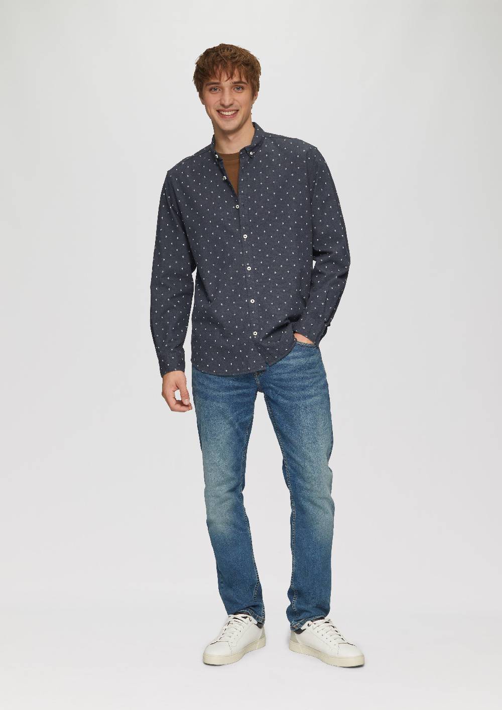S.Oliver Regular Fit: Hemd Mit All-over-Print Und Button-Down-Kragen