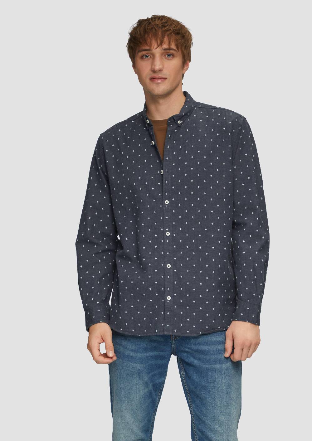 S.Oliver Regular Fit: Hemd Mit All-over-Print Und Button-Down-Kragen