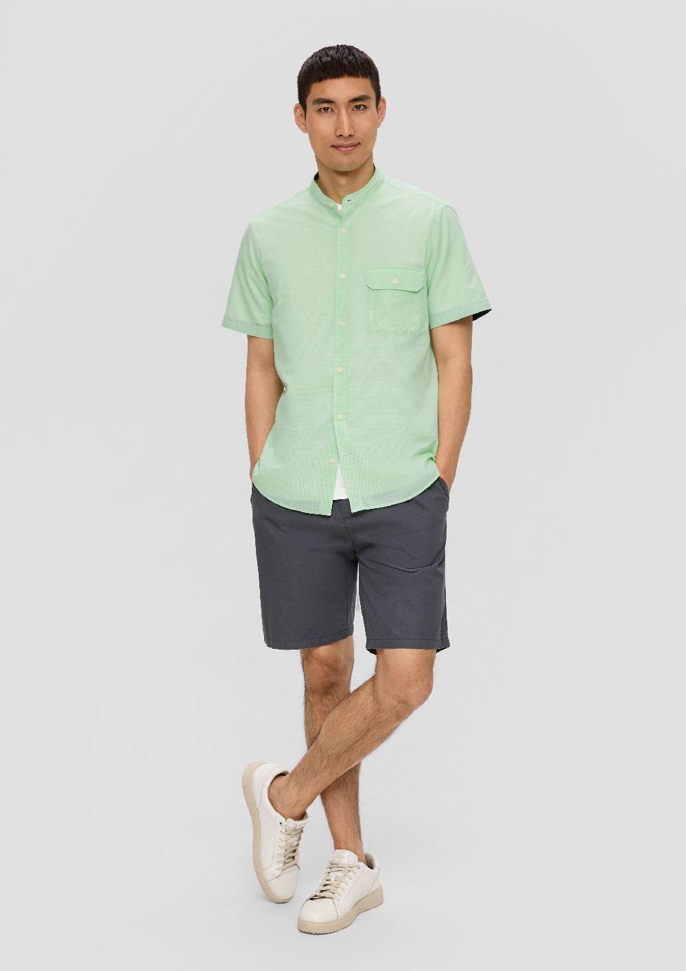 S.Oliver Regular Fit: Hemd Mit Stehkragen Aus Leichtem Strukturmaterial