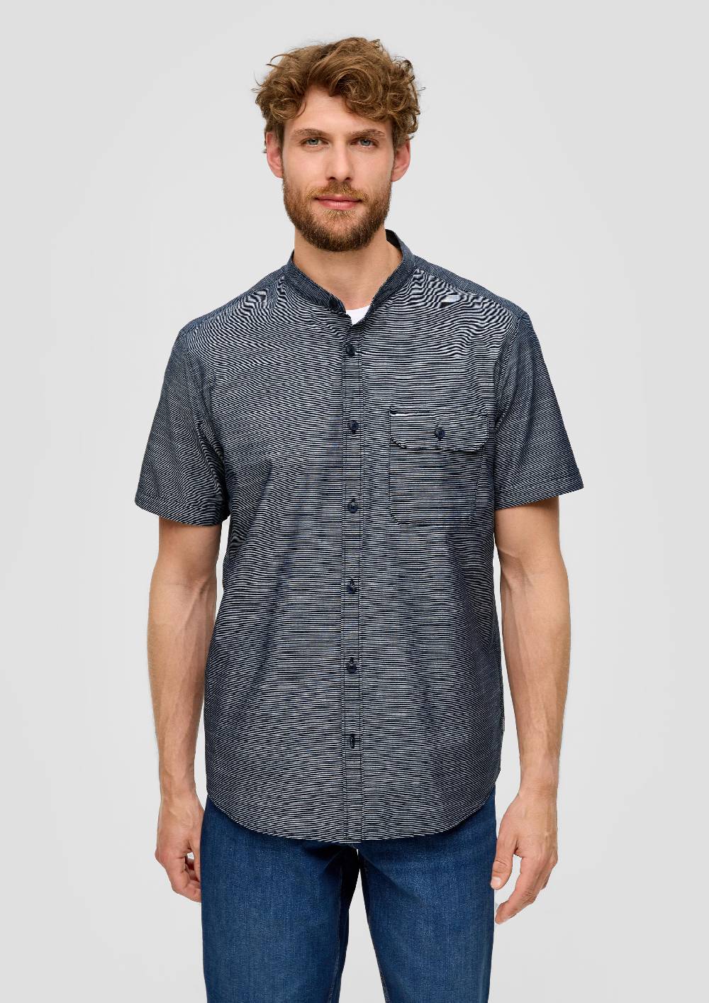 S.Oliver Regular Fit: Hemd Mit Stehkragen Aus Leichtem Strukturmaterial