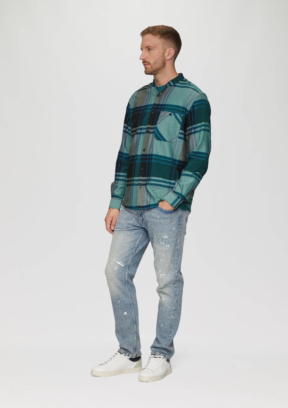 S.Oliver Regular Fit: Softes Karohemd Mit Stehkragen