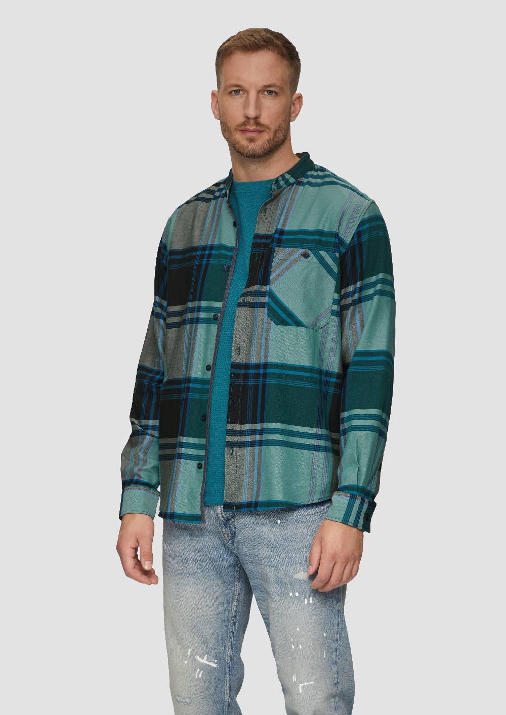 S.Oliver Regular Fit: Softes Karohemd Mit Stehkragen