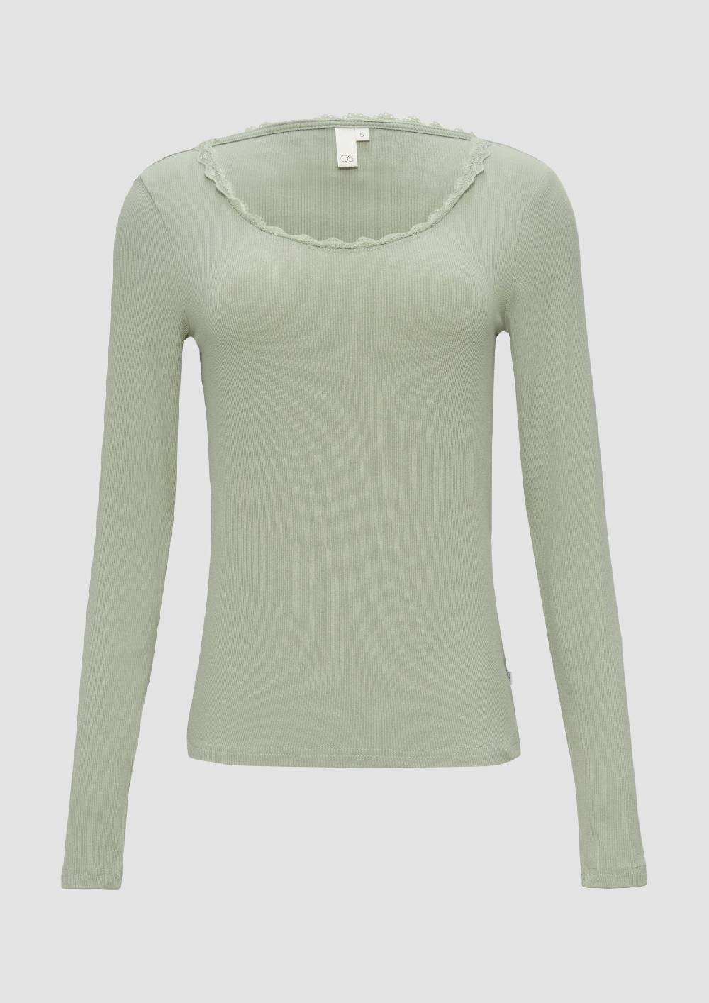 S.Oliver Rippshirt Aus Viskosemix Mit Spitzendetail