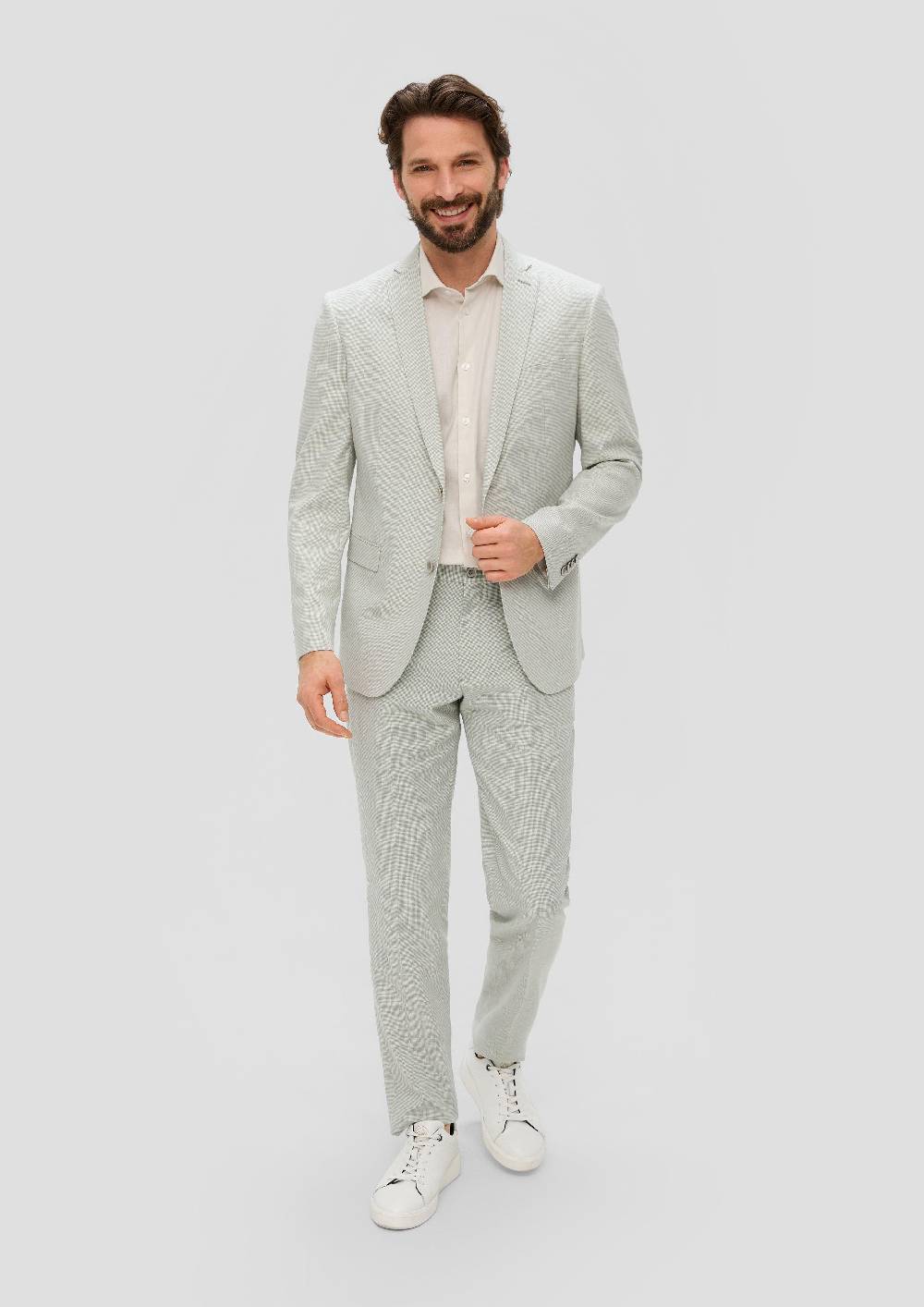 S.Oliver S.O PURE: Anzughose Aus Leinenmix Mit Hahnentritt-Muster