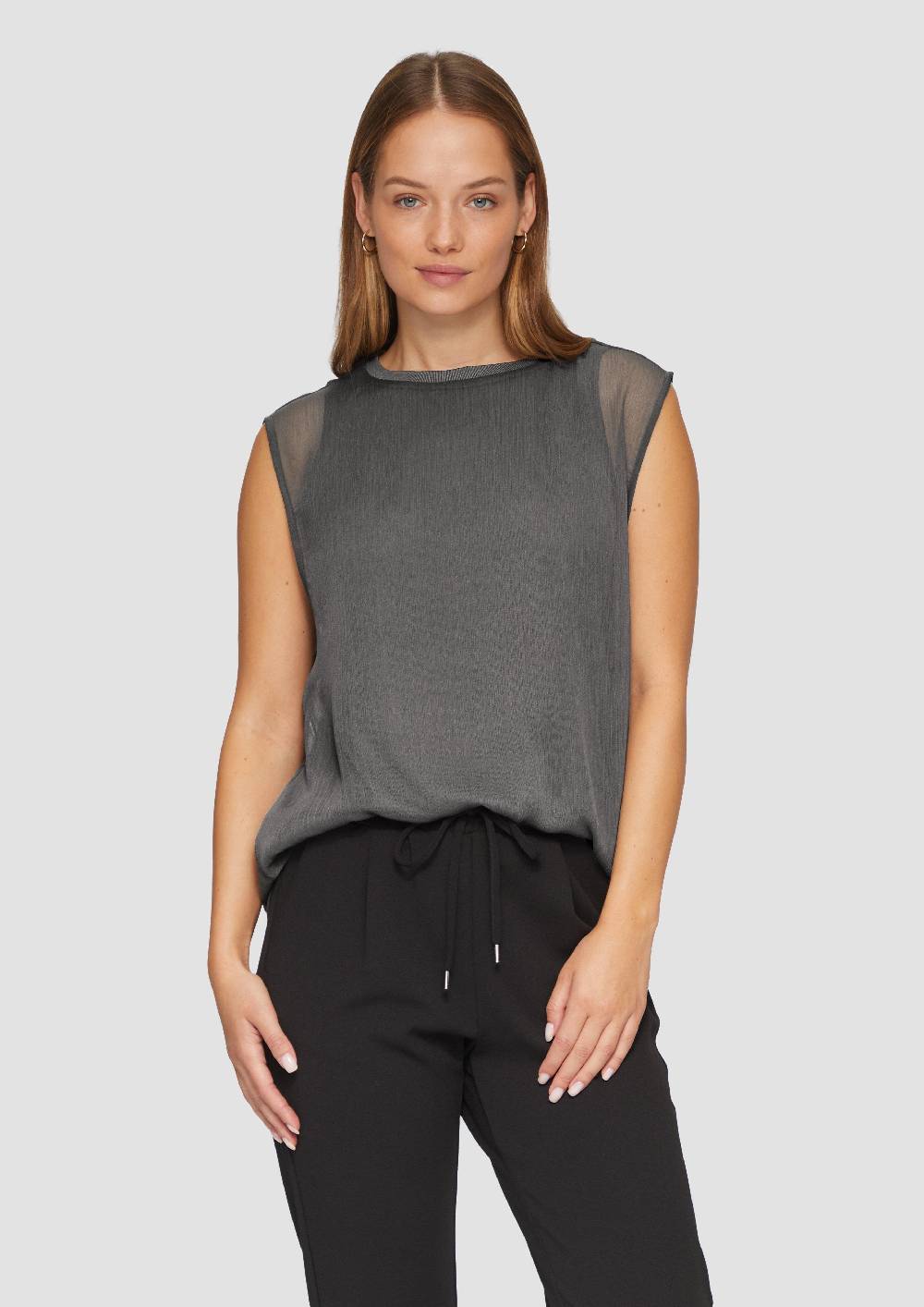 S.Oliver Ärmellose Chiffon-Bluse Mit Jerseyfutter