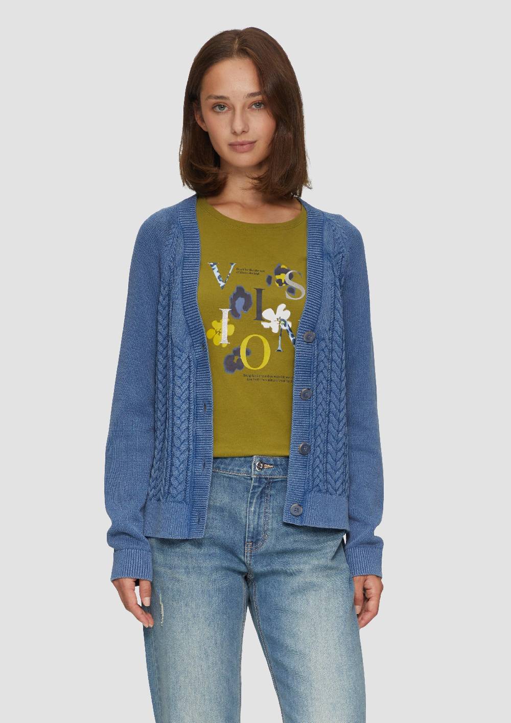 S.Oliver Baumwollcardigan Mit Zopfmuster