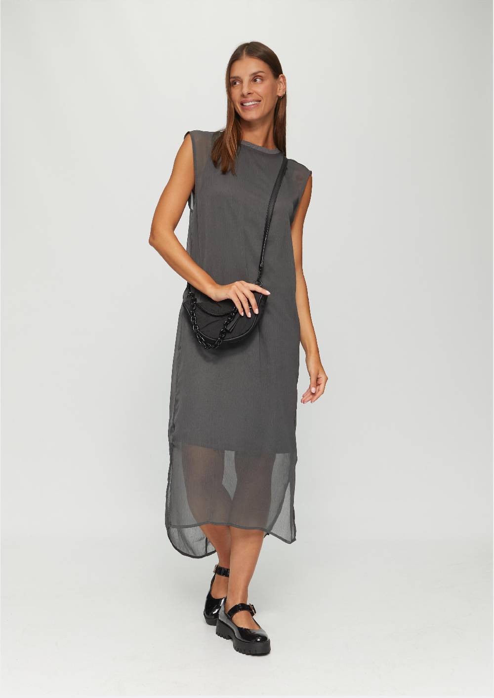 S.Oliver Chiffonkleid Mit Rundhalsausschnitt