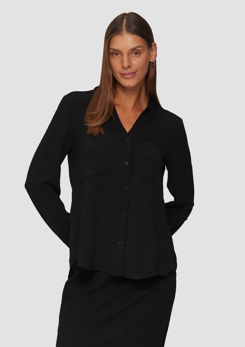 S.Oliver Crêpe-Bluse Mit Brusttaschen