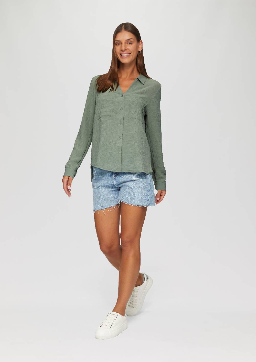 S.Oliver Crêpe-Bluse Mit Brusttaschen