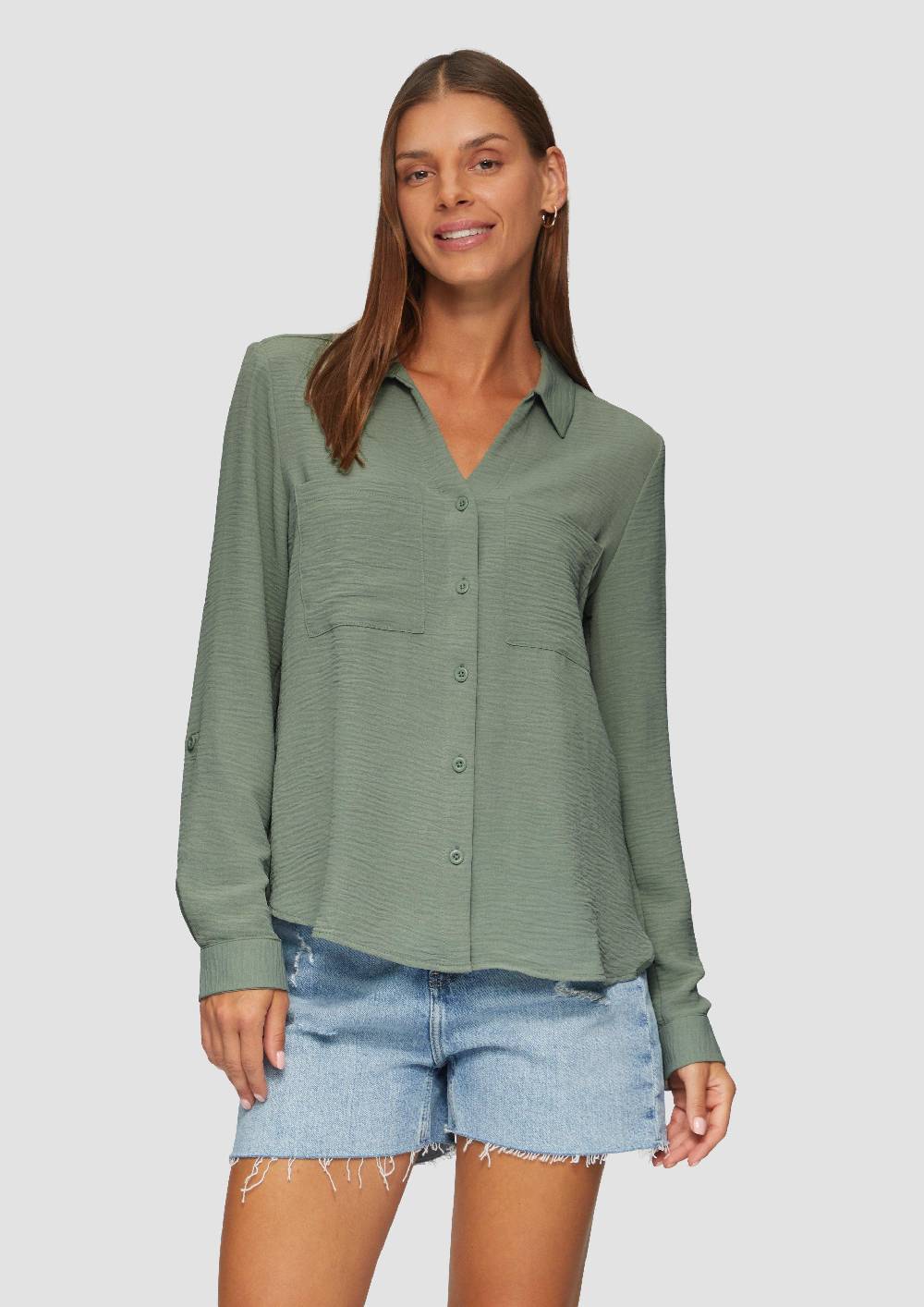 S.Oliver Crêpe-Bluse Mit Brusttaschen