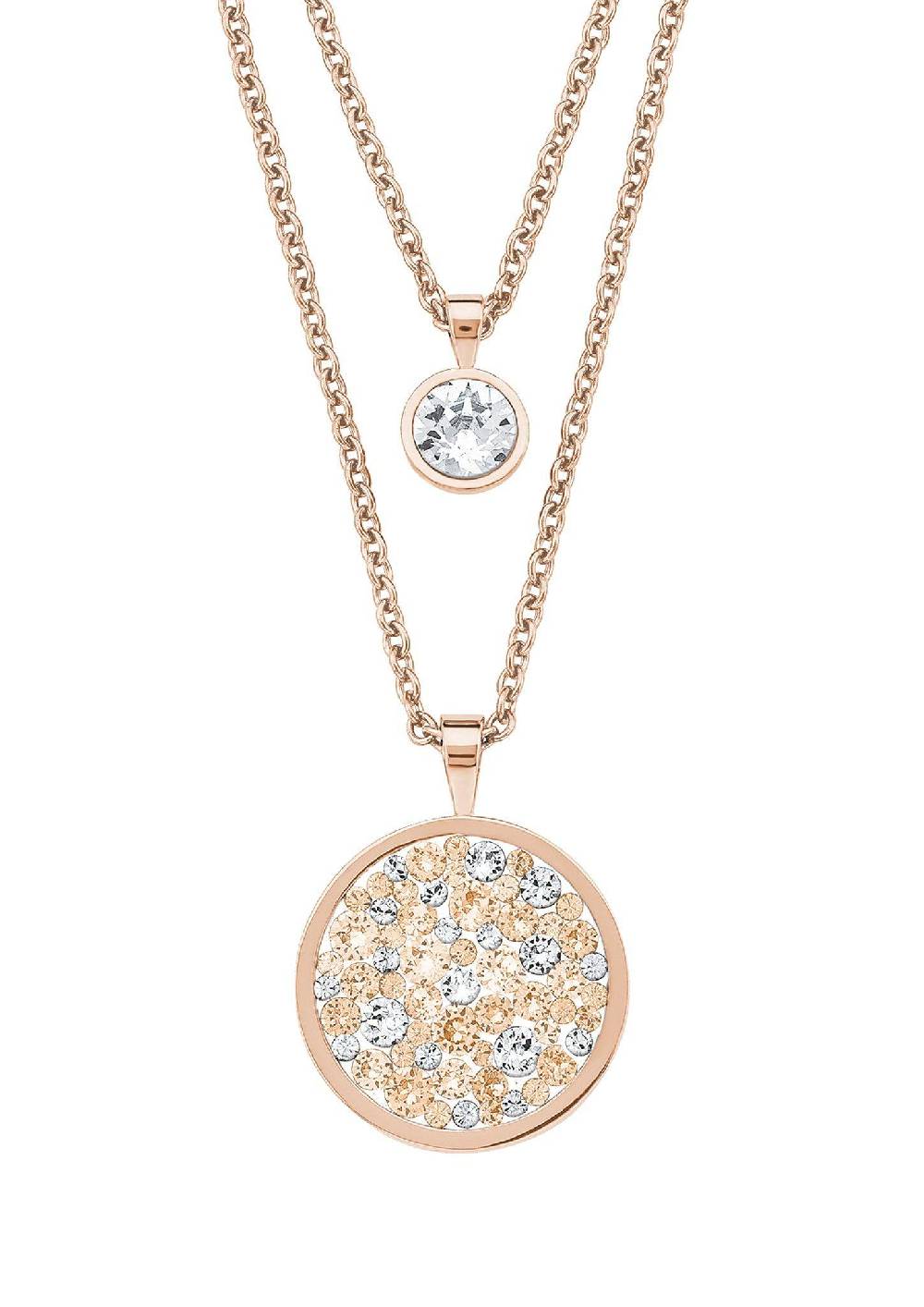 S.Oliver Doppel-Halskette Mit Kristallglas