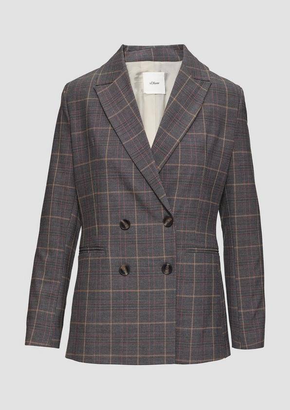s.Oliver Doppelreihiger Karo-Blazer im Slim Fit