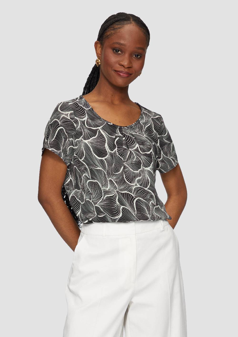 S.Oliver Fein Gemusterte Bluse Mit Raffungen