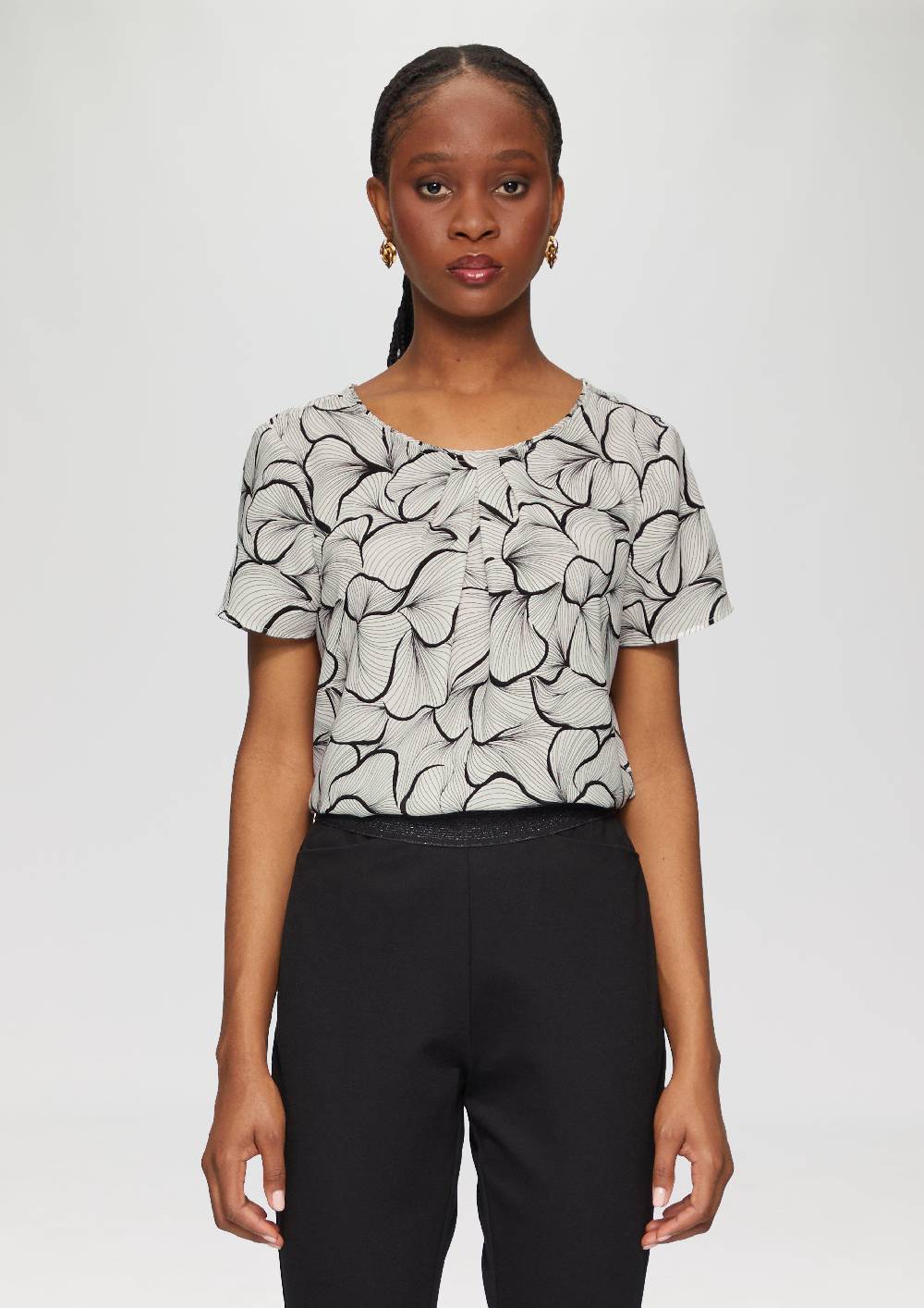 S.Oliver Fein Gemusterte Bluse Mit Raffungen