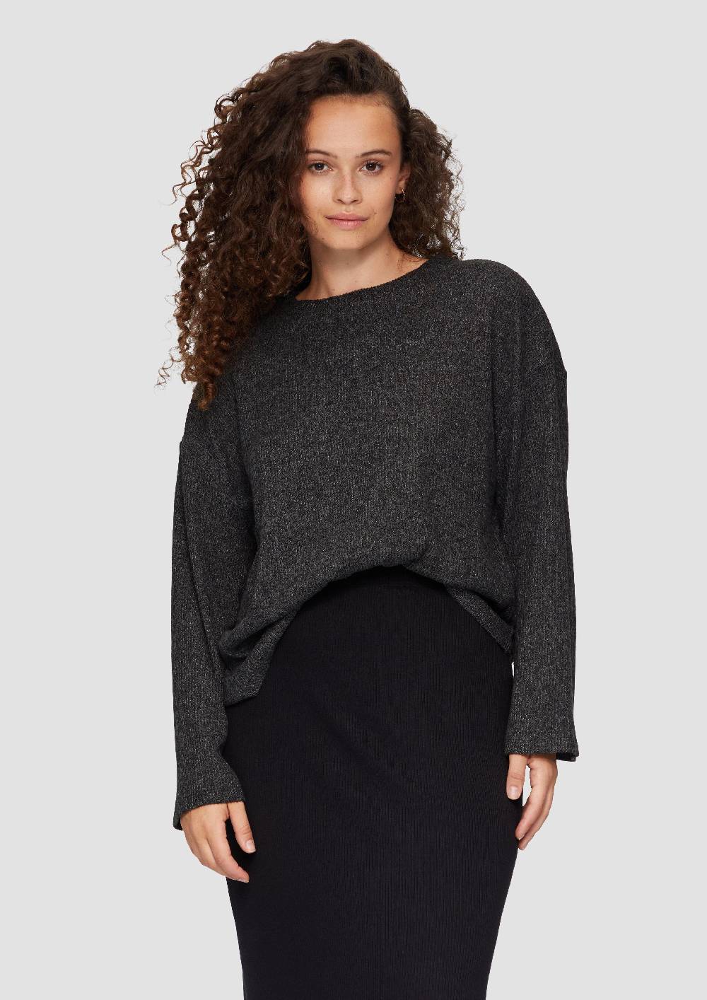 S.Oliver Flauschiges Rippshirt In Melierter Optik