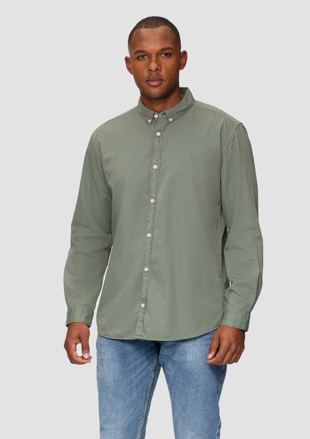 S.Oliver Garment Washed Hemd Mit Logo-Stickerei