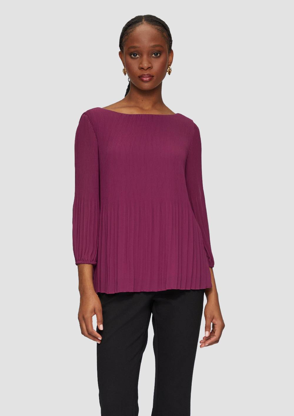 S.Oliver Gemusterte Chiffonbluse Mit Plissee