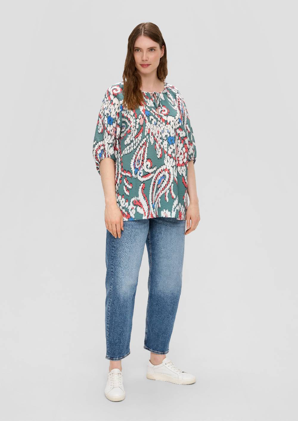 S.Oliver Gemusterte Kurzarmbluse Aus Viskosemix