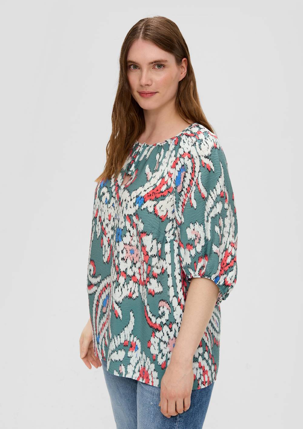 S.Oliver Gemusterte Kurzarmbluse Aus Viskosemix